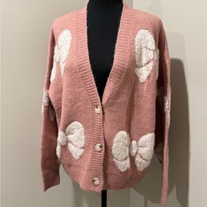Threaded Leaf pink bow sweater- y2k vibes-Coquette-Cottagecore size Medium